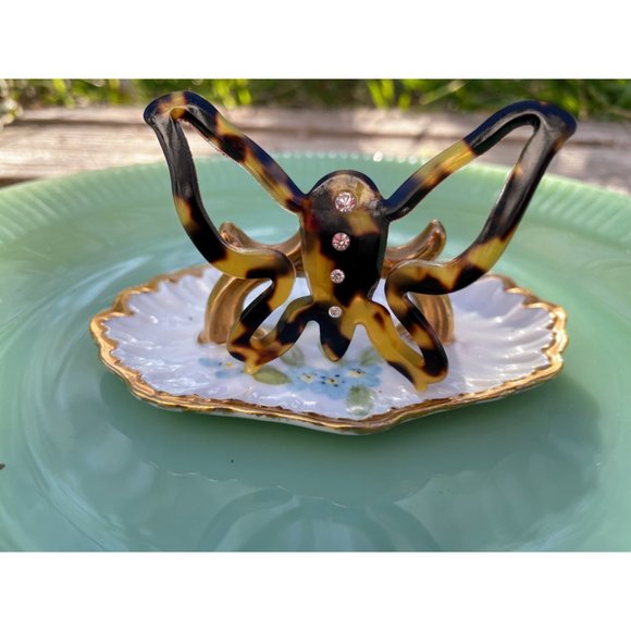 Vintage Celluloid Plastic Faux Tortoise Butterfly Brooch Rhinestones - Picture 6 of 7